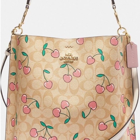 NWT Coach Mollie Bucket Bag In Signature Canvas With Heart Cherry Print - CE611 - Picture 13 of 13